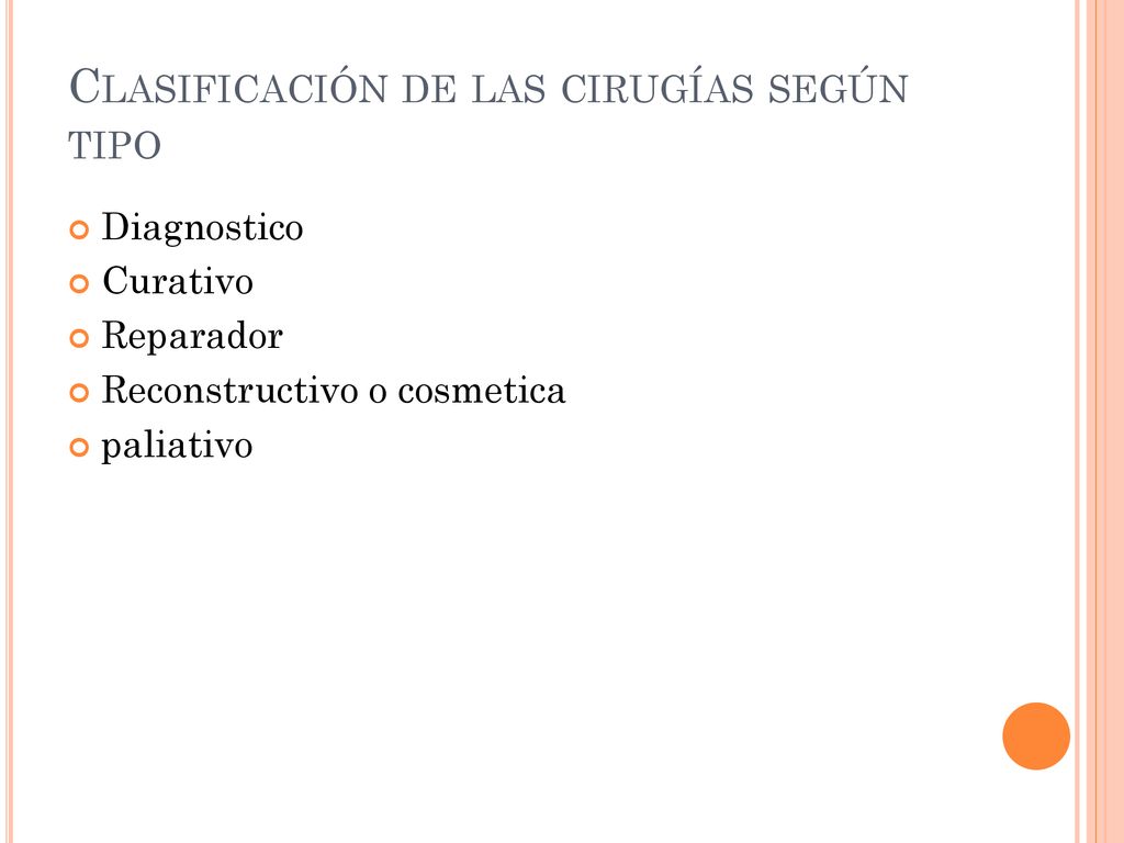 Clasificación de las cirugías según tipo