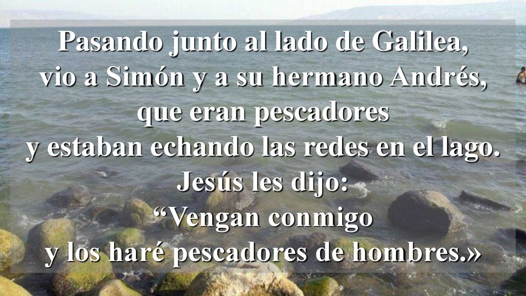 Pasando junto al lado de Galilea, vio a Simón y a su hermano Andrés, que eran pescadores y estaban echando las redes en el lago.