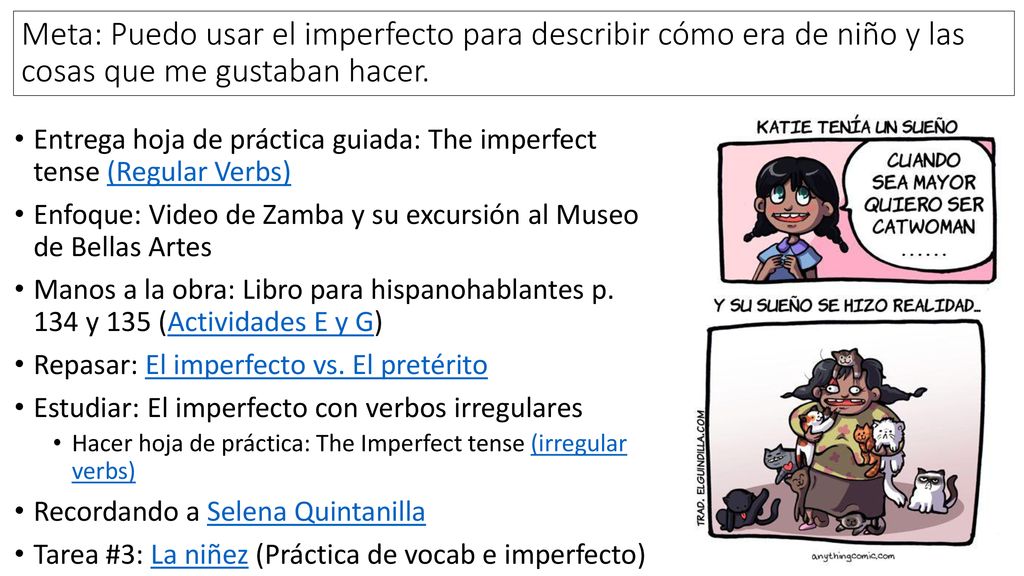 Meta: Puedo usar el imperfecto para describir cómo era de niño y las cosas que me gustaban hacer.