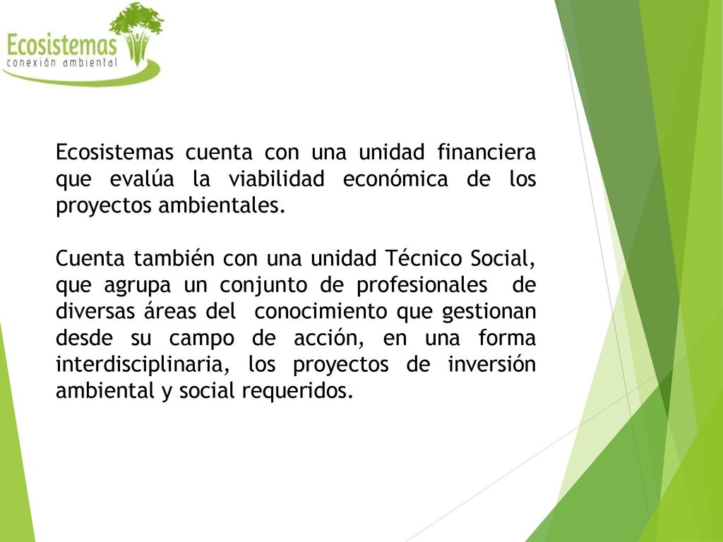 Ecosistemas cuenta con una unidad financiera que evalúa la viabilidad económica de los proyectos ambientales.