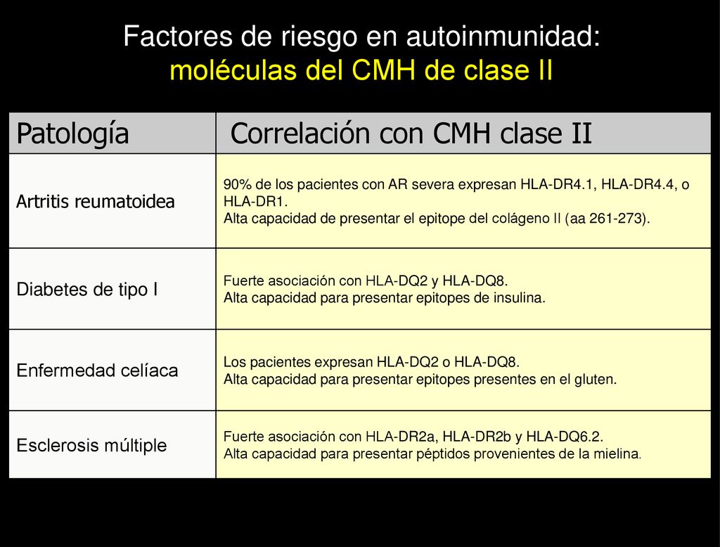 Factores de riesgo en autoinmunidad: moléculas del CMH de clase II