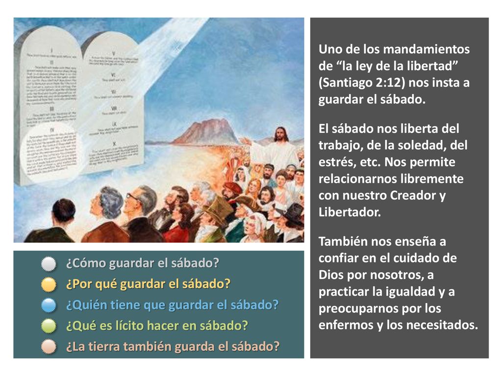 Uno de los mandamientos de la ley de la libertad (Santiago 2:12) nos insta a guardar el sábado.