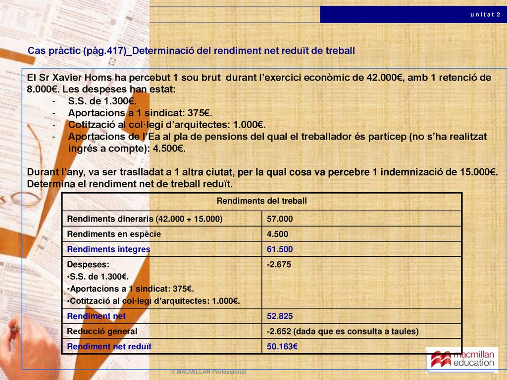 Cas pràctic (pàg.417)_Determinació del rendiment net reduït de treball