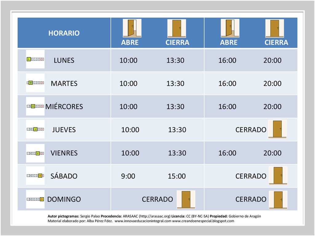 HORARIO ABRE CIERRA LUNES 10:00 13:30 16:00 20:00 MARTES MIÉRCORES