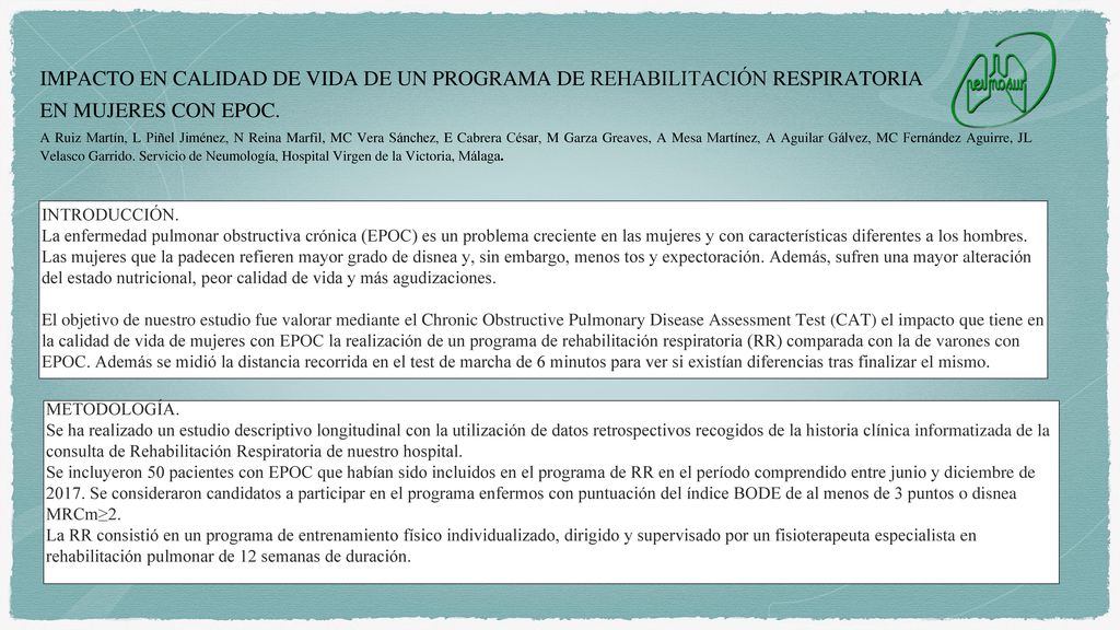 IMPACTO EN CALIDAD DE VIDA DE UN PROGRAMA DE REHABILITACIÓN RESPIRATORIA