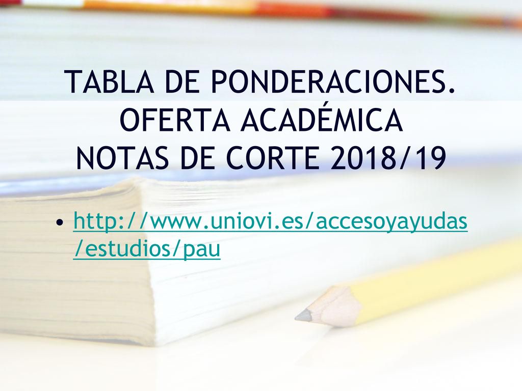 TABLA DE PONDERACIONES. OFERTA ACADÉMICA NOTAS DE CORTE 2018/19
