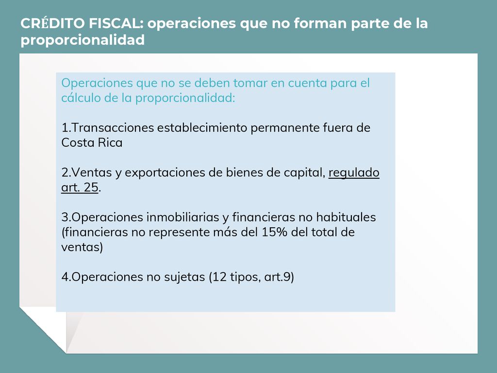 CRÉDITO FISCAL: operaciones que no forman parte de la proporcionalidad