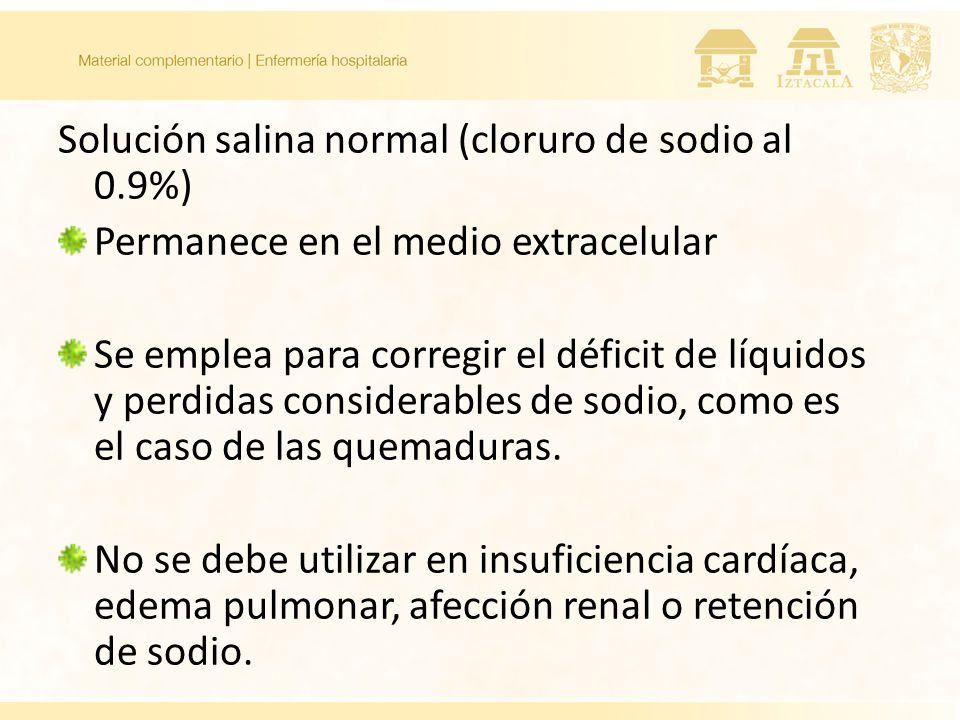 Solución salina normal (cloruro de sodio al 0.9%)