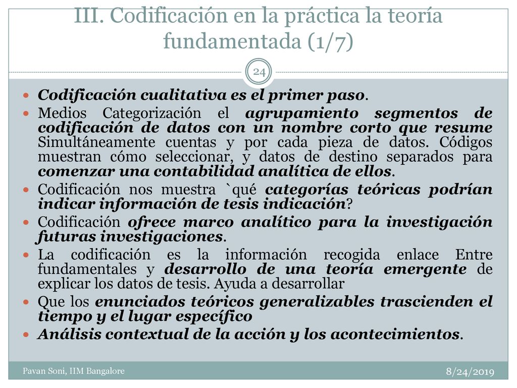 III. Codificación en la práctica la teoría fundamentada (1/7)