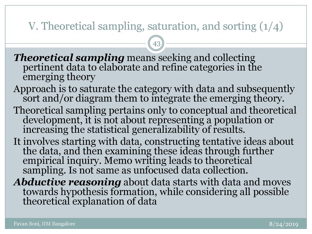 V. Theoretical sampling, saturation, and sorting (1/4)