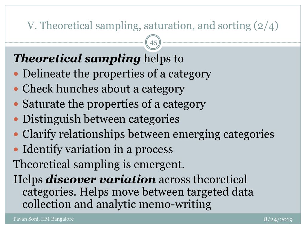 V. Theoretical sampling, saturation, and sorting (2/4)