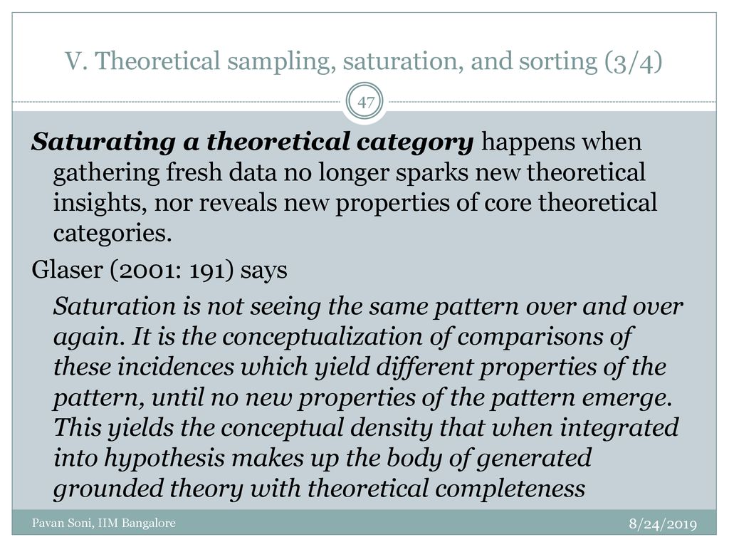 V. Theoretical sampling, saturation, and sorting (3/4)