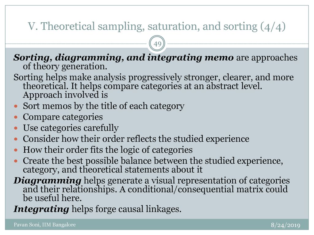V. Theoretical sampling, saturation, and sorting (4/4)