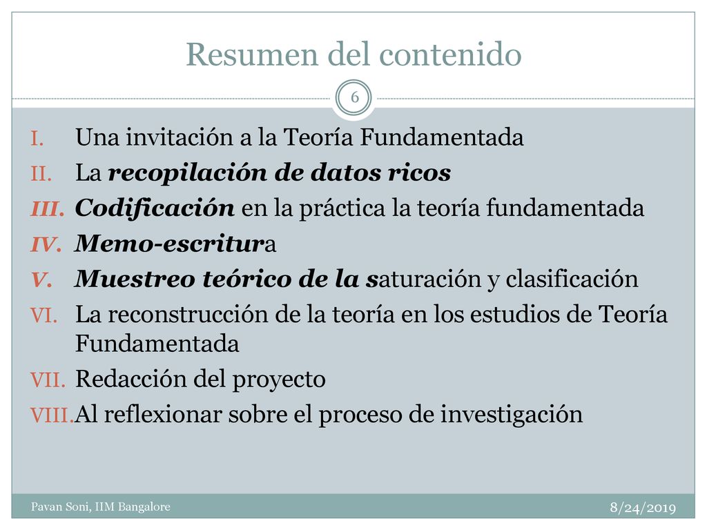 Resumen del contenido Una invitación a la Teoría Fundamentada