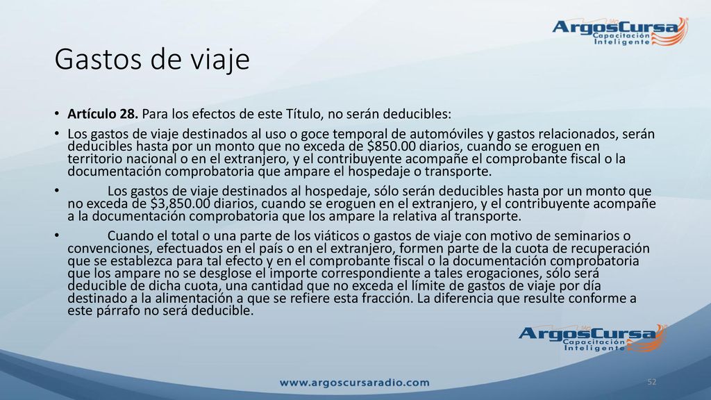 Gastos de viaje Artículo 28. Para los efectos de este Título, no serán deducibles: