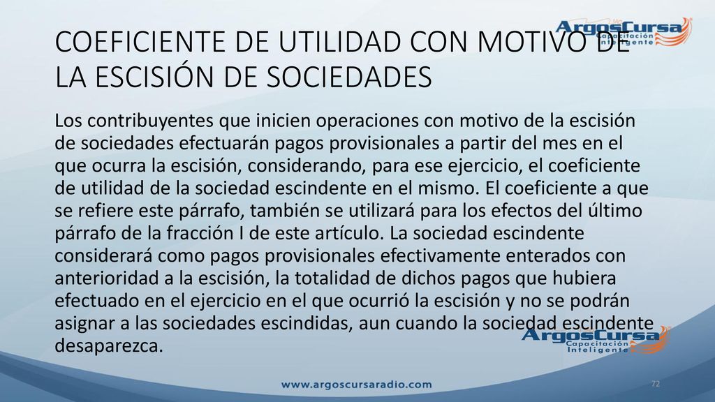 COEFICIENTE DE UTILIDAD CON MOTIVO DE LA ESCISIÓN DE SOCIEDADES