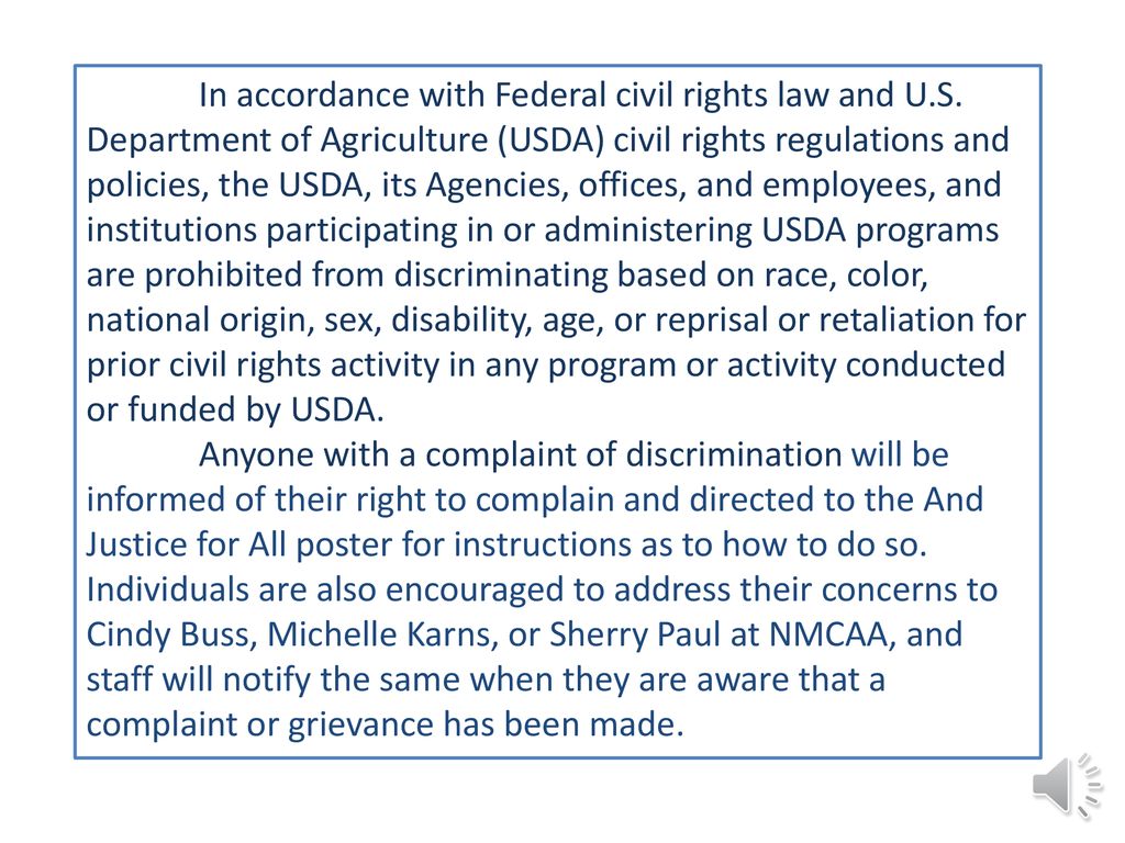 In accordance with Federal civil rights law and U. S