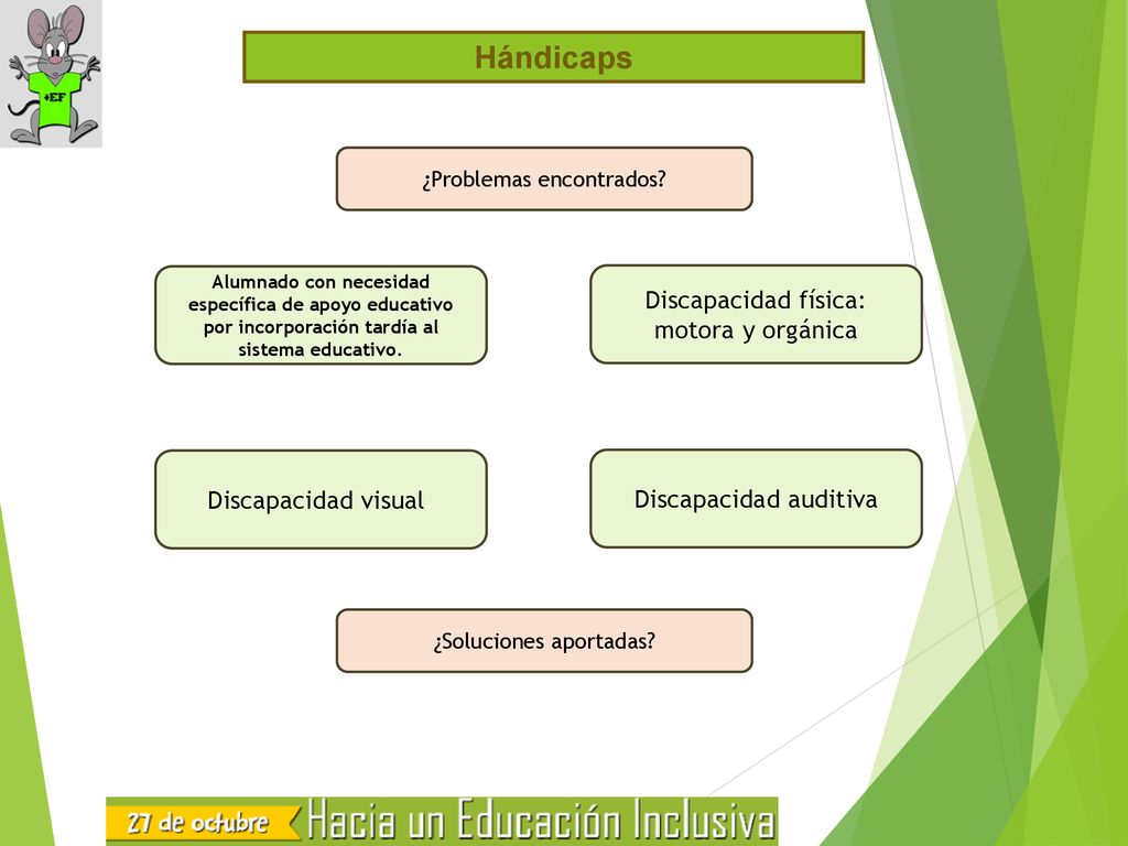 Hándicaps Discapacidad física: motora y orgánica Discapacidad visual.