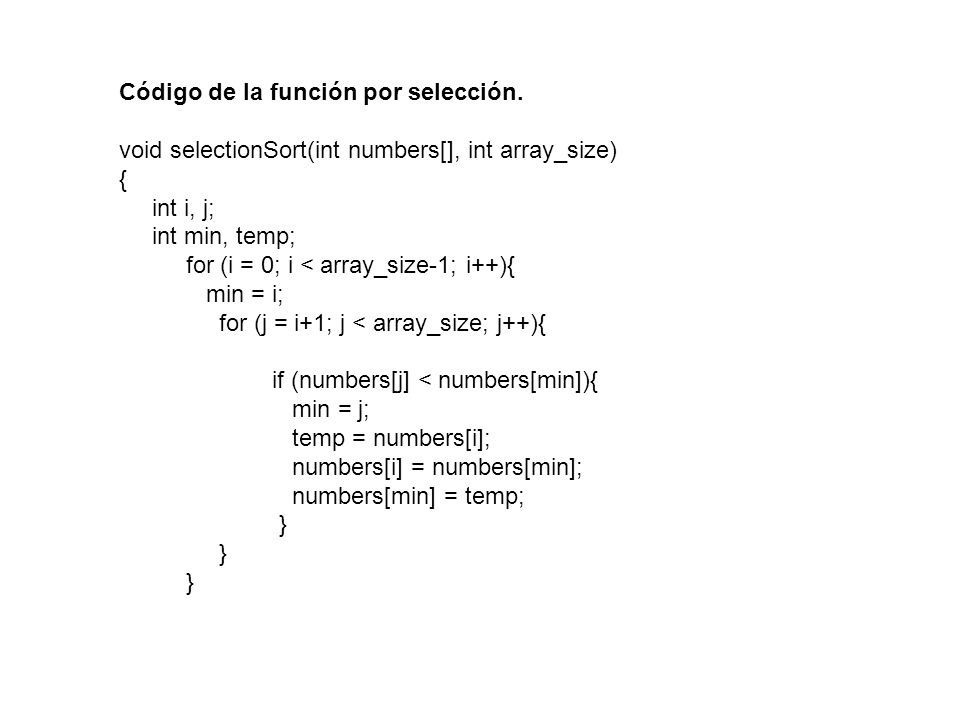 Código de la función por selección.