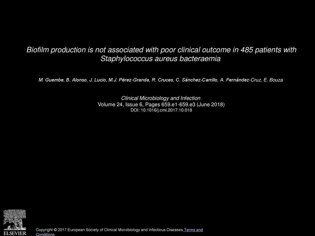 Biofilm production is not associated with poor clinical outcome in 485 patients with Staphylococcus aureus bacteraemia