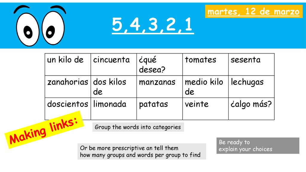 5,4,3,2,1 Making links: martes, 12 de marzo un kilo de cincuenta