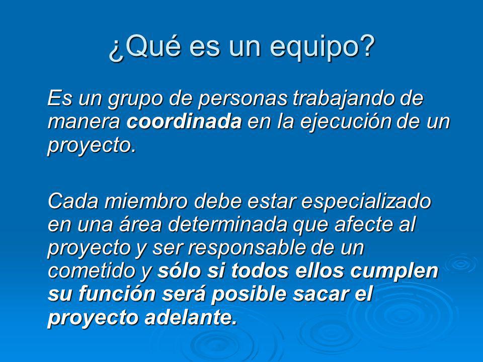 ¿Qué es un equipo Es un grupo de personas trabajando de manera coordinada en la ejecución de un proyecto.