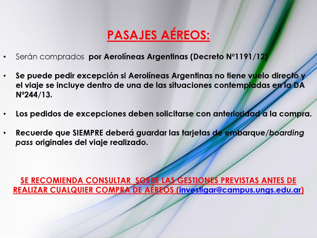 PASAJES AÉREOS: Serán comprados por Aerolíneas Argentinas (Decreto Nº1191/12)
