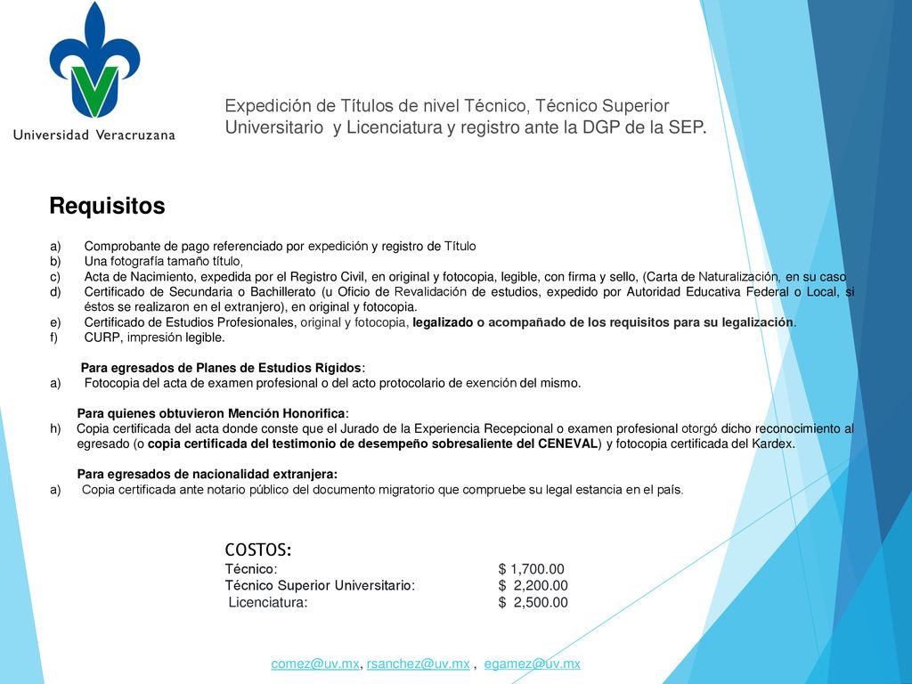 Requisitos Expedición de Títulos de nivel Técnico, Técnico Superior