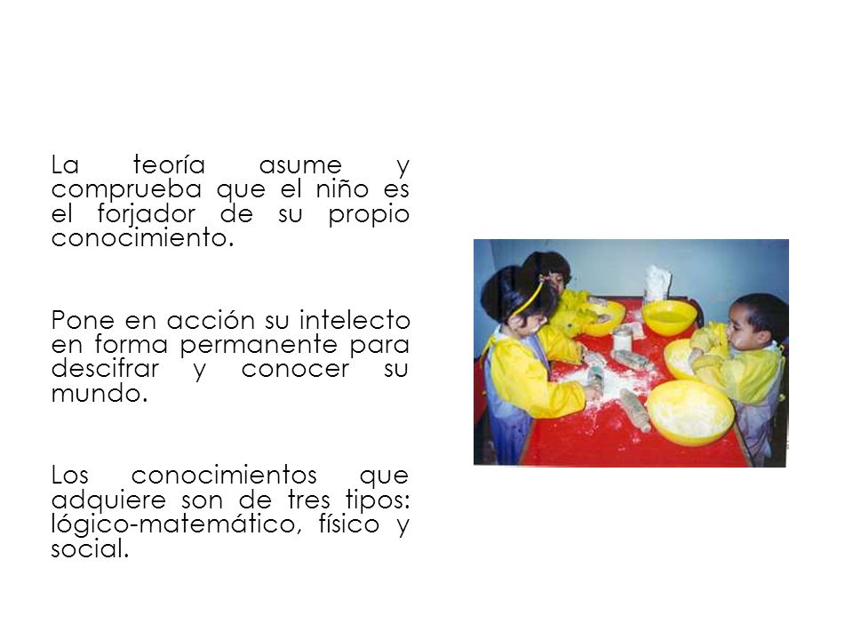 La teoría asume y comprueba que el niño es el forjador de su propio conocimiento.