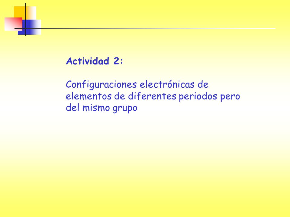 Actividad 2: Configuraciones electrónicas de elementos de diferentes periodos pero del mismo grupo