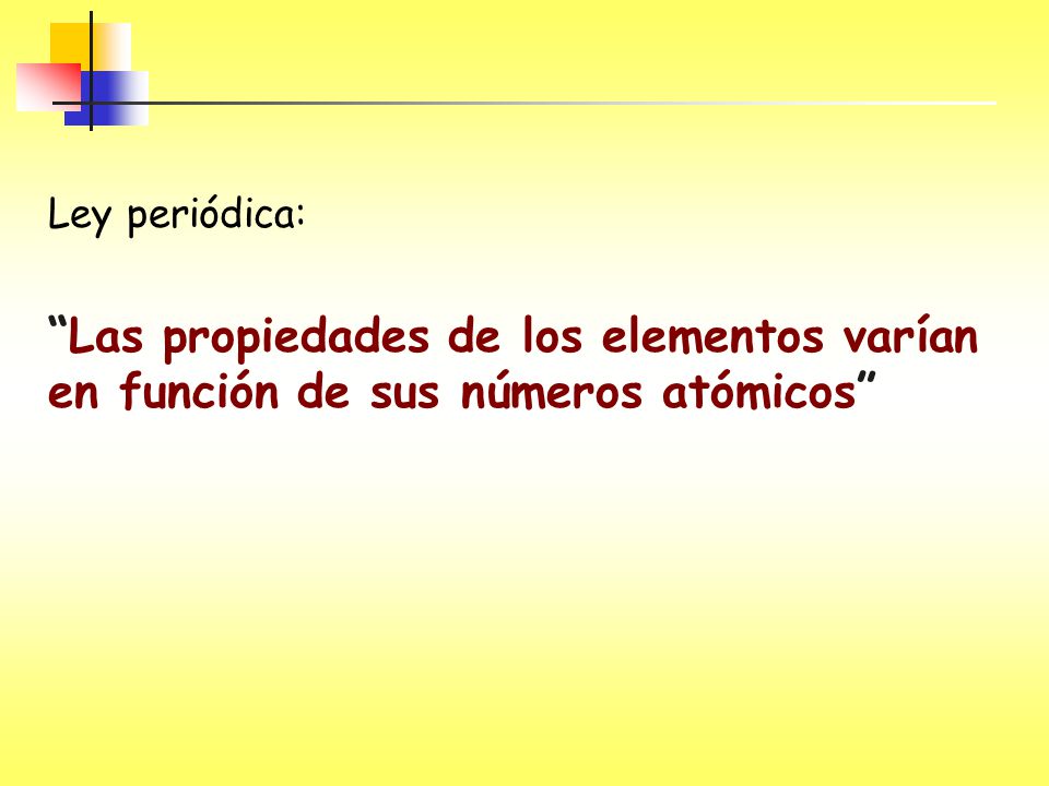 Ley periódica: Las propiedades de los elementos varían en función de sus números atómicos