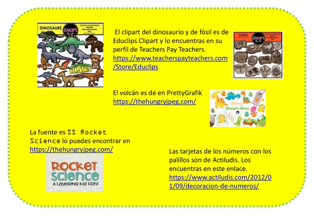 El clipart del dinosaurio y de fósil es de Educlips Clipart y lo encuentras en su perfil de Teachers Pay Teachers.