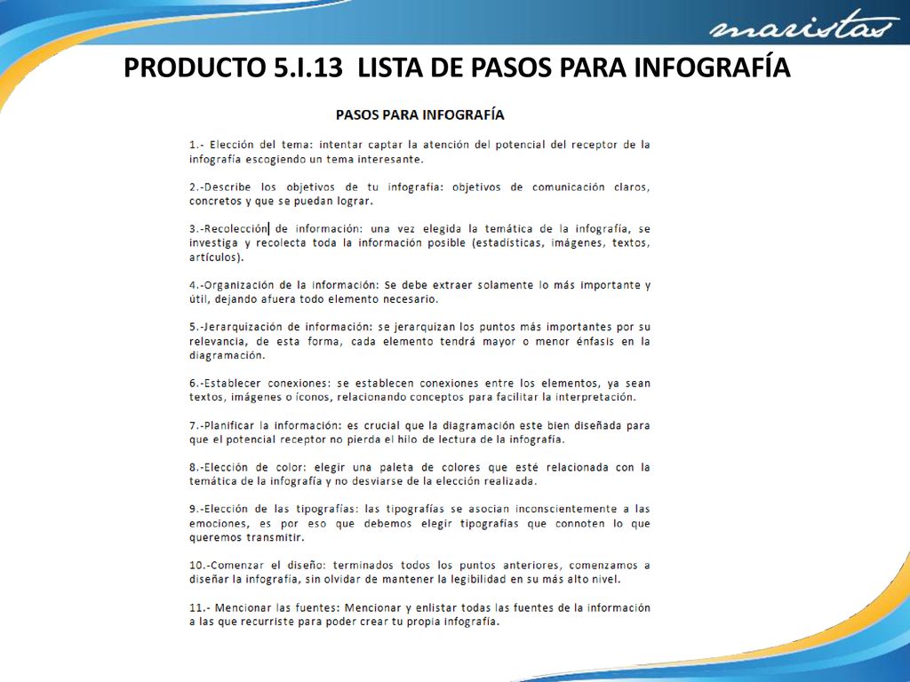 PRODUCTO 5.I.13 LISTA DE PASOS PARA INFOGRAFÍA