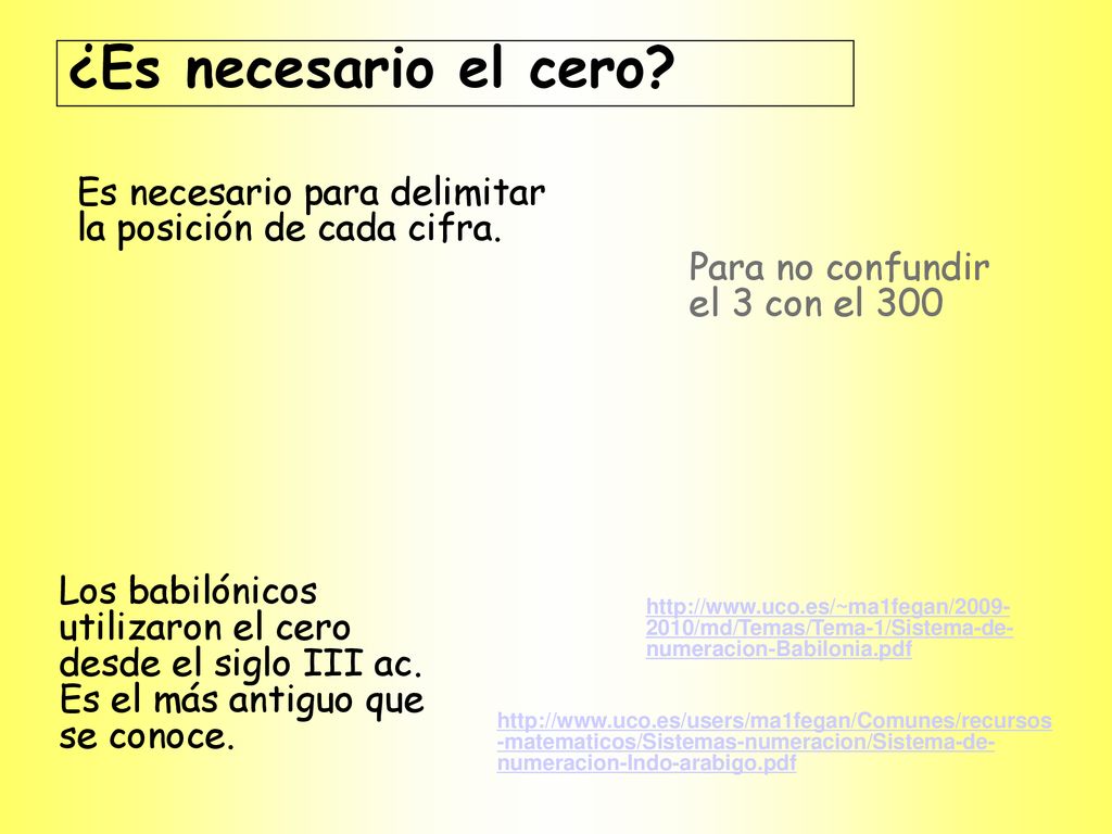 ¿Es necesario el cero Es necesario para delimitar la posición de cada cifra. Para no confundir el 3 con el 300.