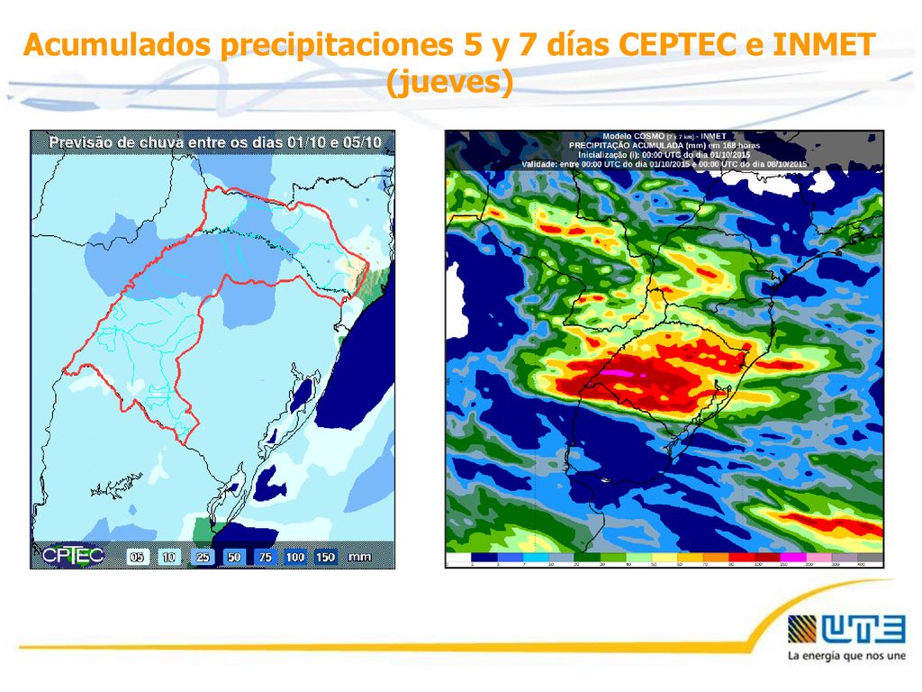 Acumulados precipitaciones 5 y 7 días CEPTEC e INMET (jueves)