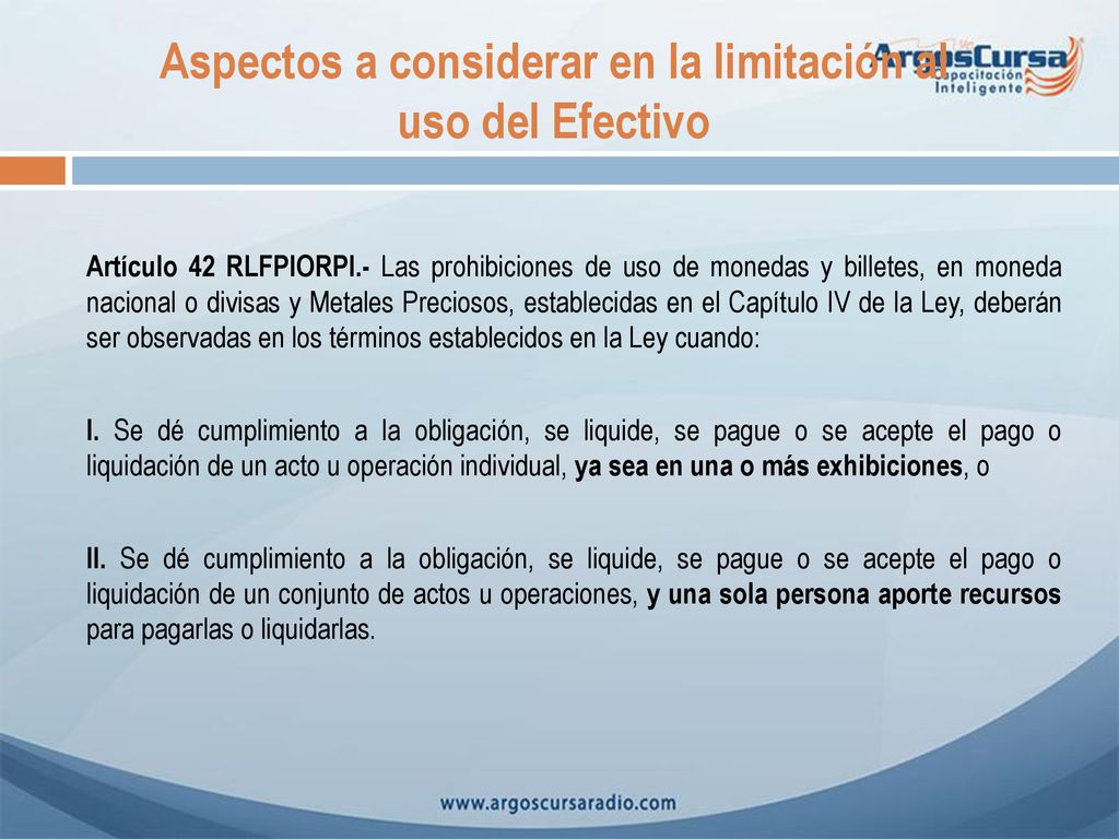Aspectos a considerar en la limitación al uso del Efectivo