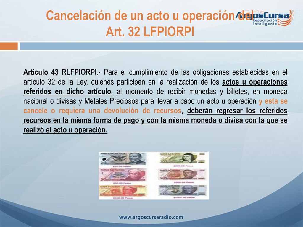 Cancelación de un acto u operación del Art. 32 LFPIORPI