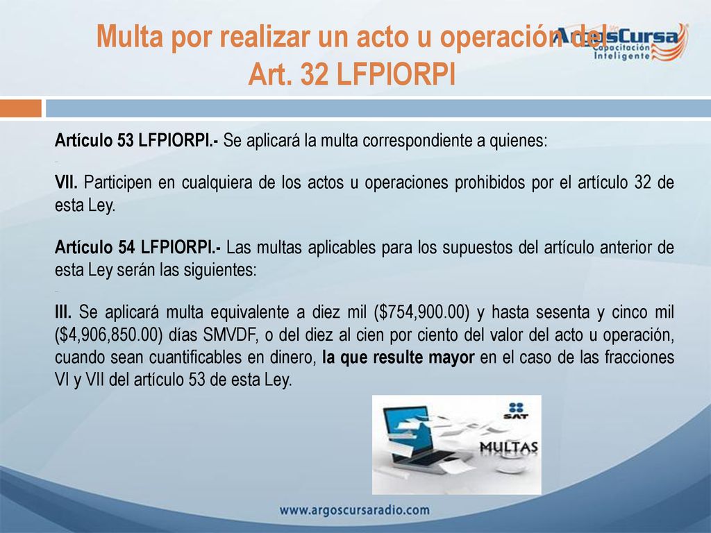 Multa por realizar un acto u operación del Art. 32 LFPIORPI