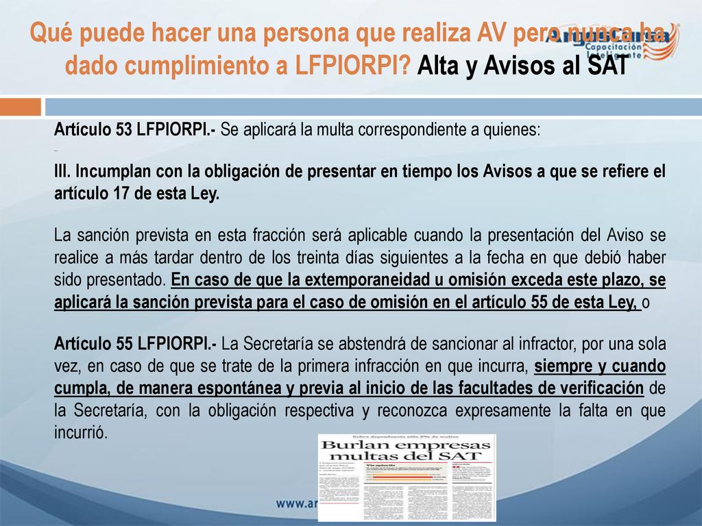 Qué puede hacer una persona que realiza AV pero nunca ha dado cumplimiento a LFPIORPI Alta y Avisos al SAT