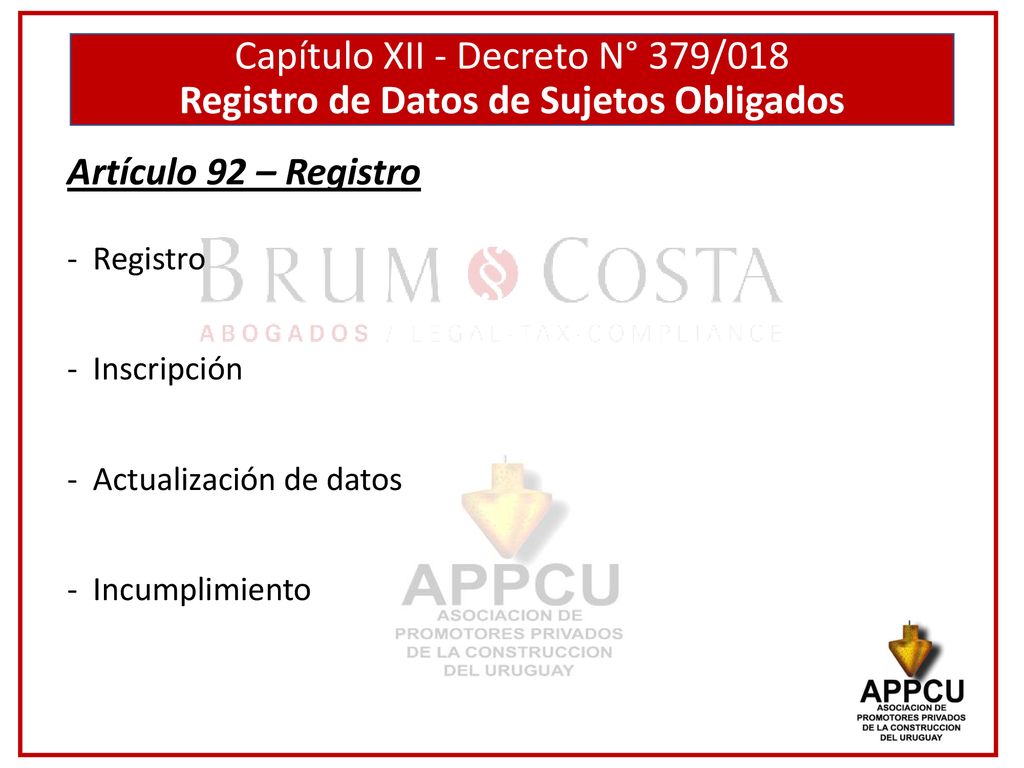 Capítulo XII - Decreto N° 379/018 Registro de Datos de Sujetos Obligados