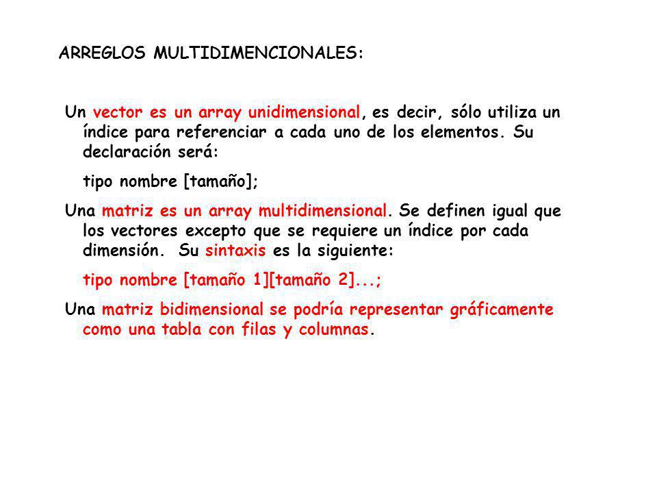 ARREGLOS MULTIDIMENCIONALES: