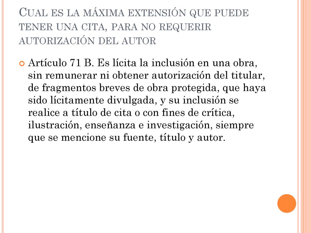 Cual es la máxima extensión que puede tener una cita, para no requerir autorización del autor