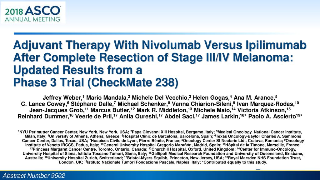 Adjuvant Therapy With Nivolumab Versus Ipilimumab After Complete Resection of Stage III/IV Melanoma: Updated Results from a Phase 3 Trial (CheckMate 238)