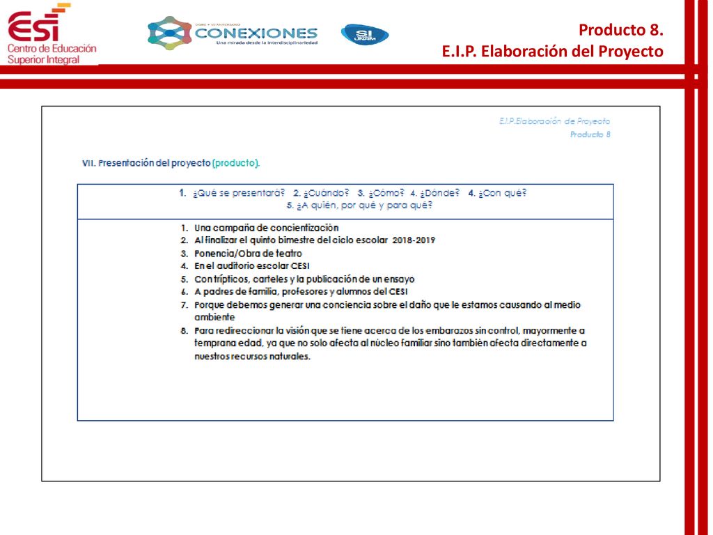 Producto 8. E.I.P. Elaboración del Proyecto