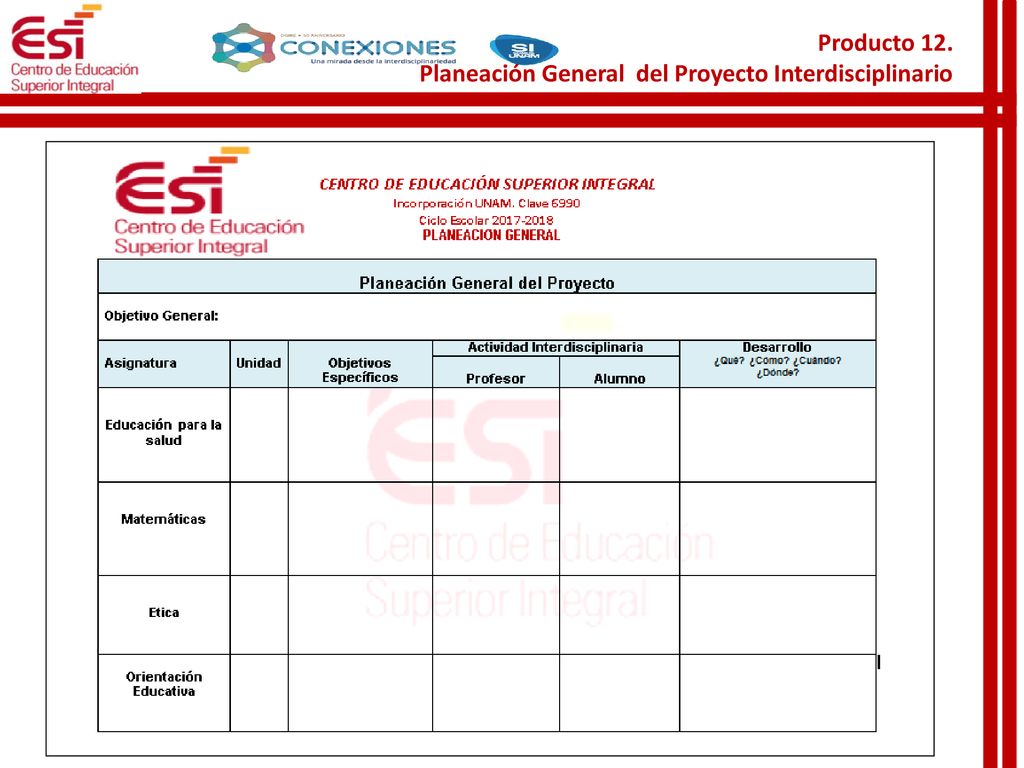 Producto 12. Planeación General del Proyecto Interdisciplinario