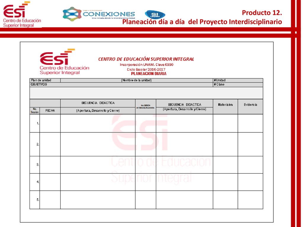 Producto 12. Planeación día a día del Proyecto Interdisciplinario