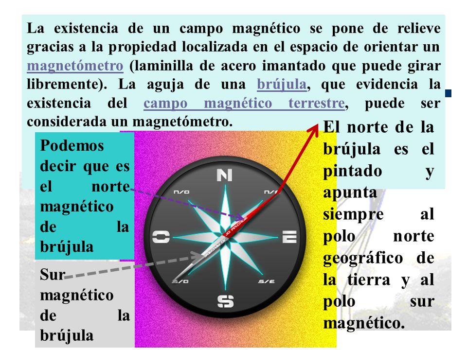 La existencia de un campo magnético se pone de relieve gracias a la propiedad localizada en el espacio de orientar un magnetómetro (laminilla de acero imantado que puede girar libremente). La aguja de una brújula, que evidencia la existencia del campo magnético terrestre, puede ser considerada un magnetómetro.