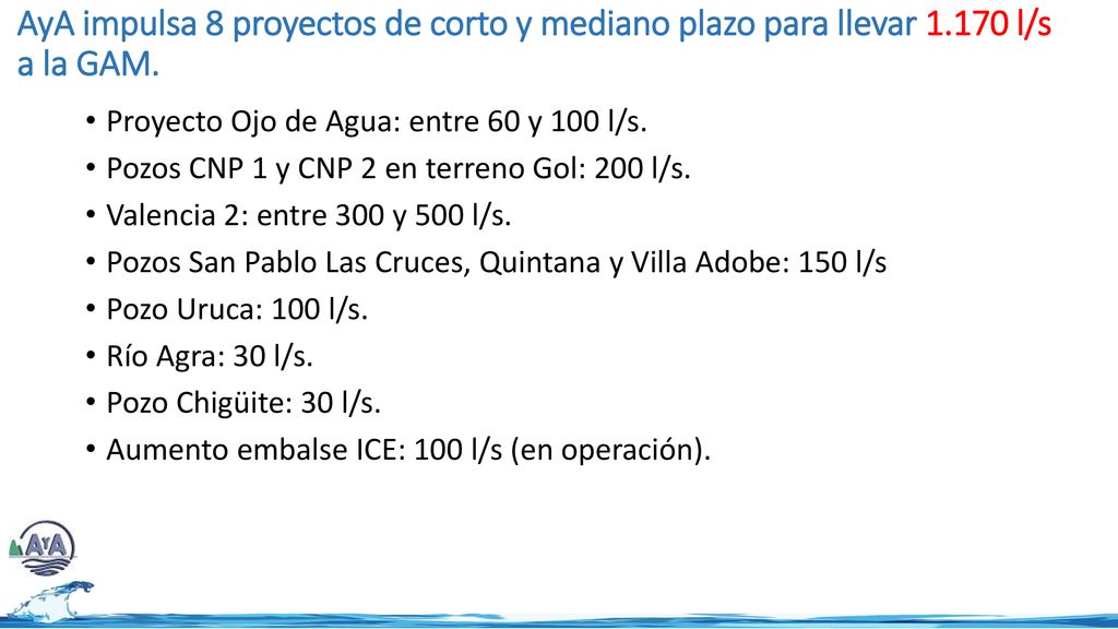 AyA impulsa 8 proyectos de corto y mediano plazo para llevar 1