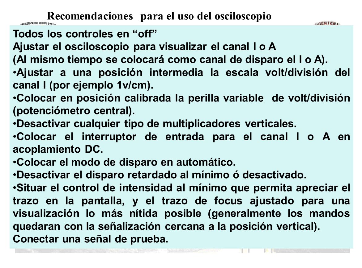 Recomendaciones para el uso del osciloscopio