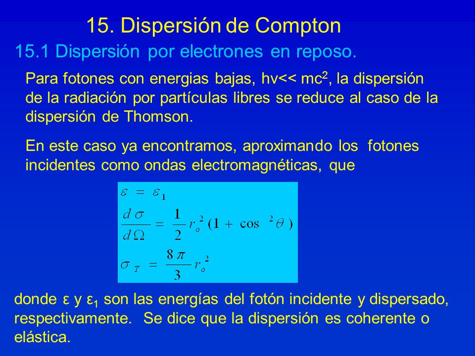 15. Dispersión de Compton 15.1 Dispersión por electrones en reposo.